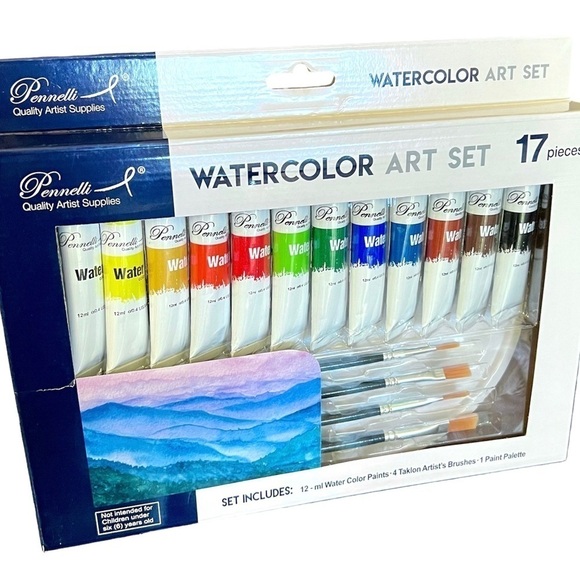 Pennelli Watercolor Paint Set Tubes Brushes Palette NWT - Picture 1 of 5
